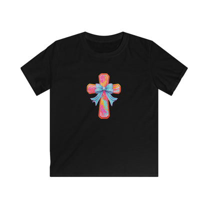 Kids Cross Tee with Pastel Bow — Religious Easter Kids Shirt