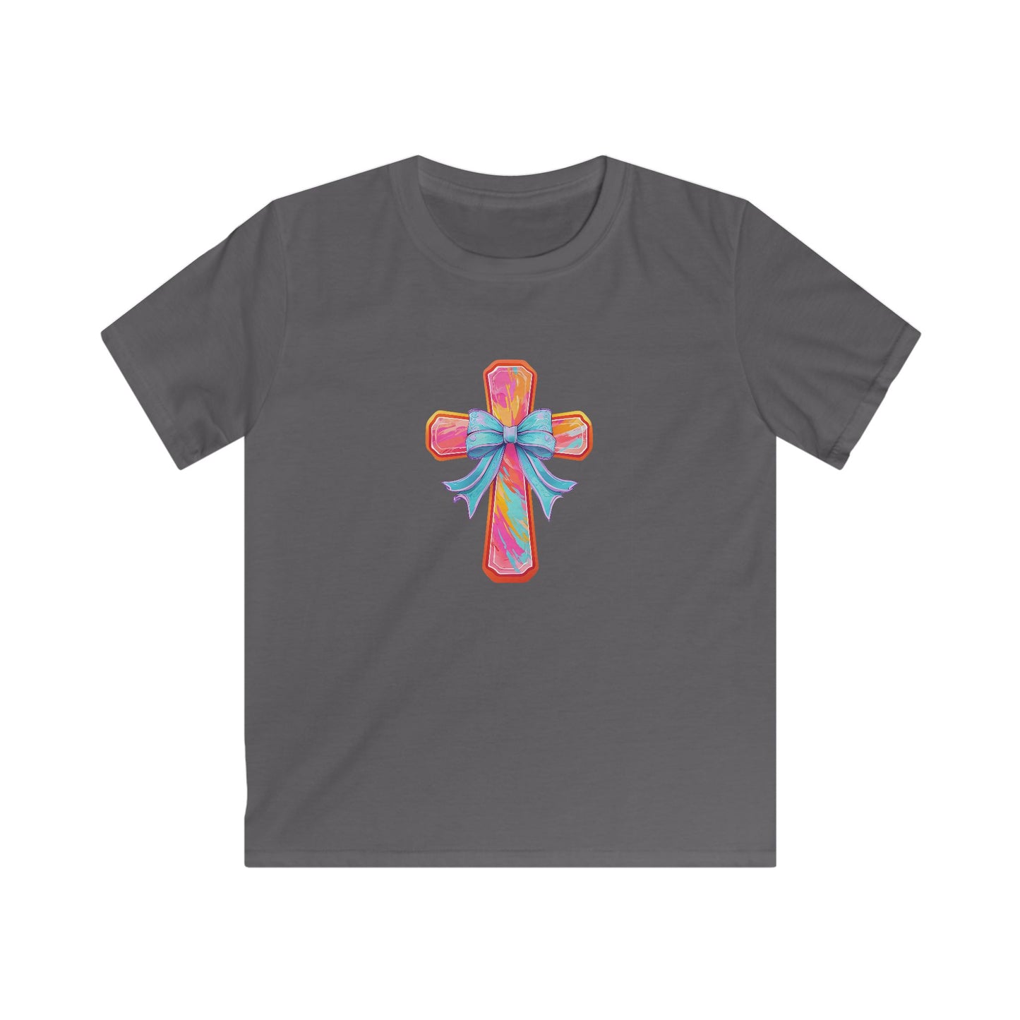 Kids Cross Tee with Pastel Bow — Religious Easter Kids Shirt