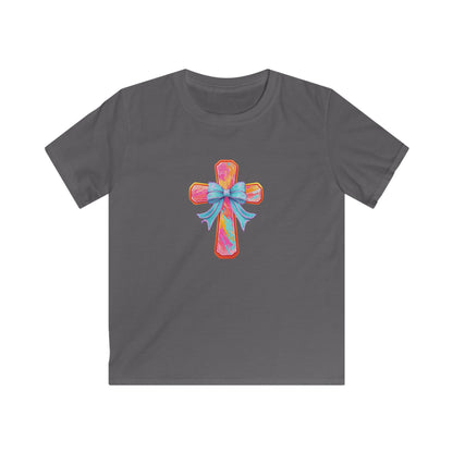 Kids Cross Tee with Pastel Bow — Religious Easter Kids Shirt