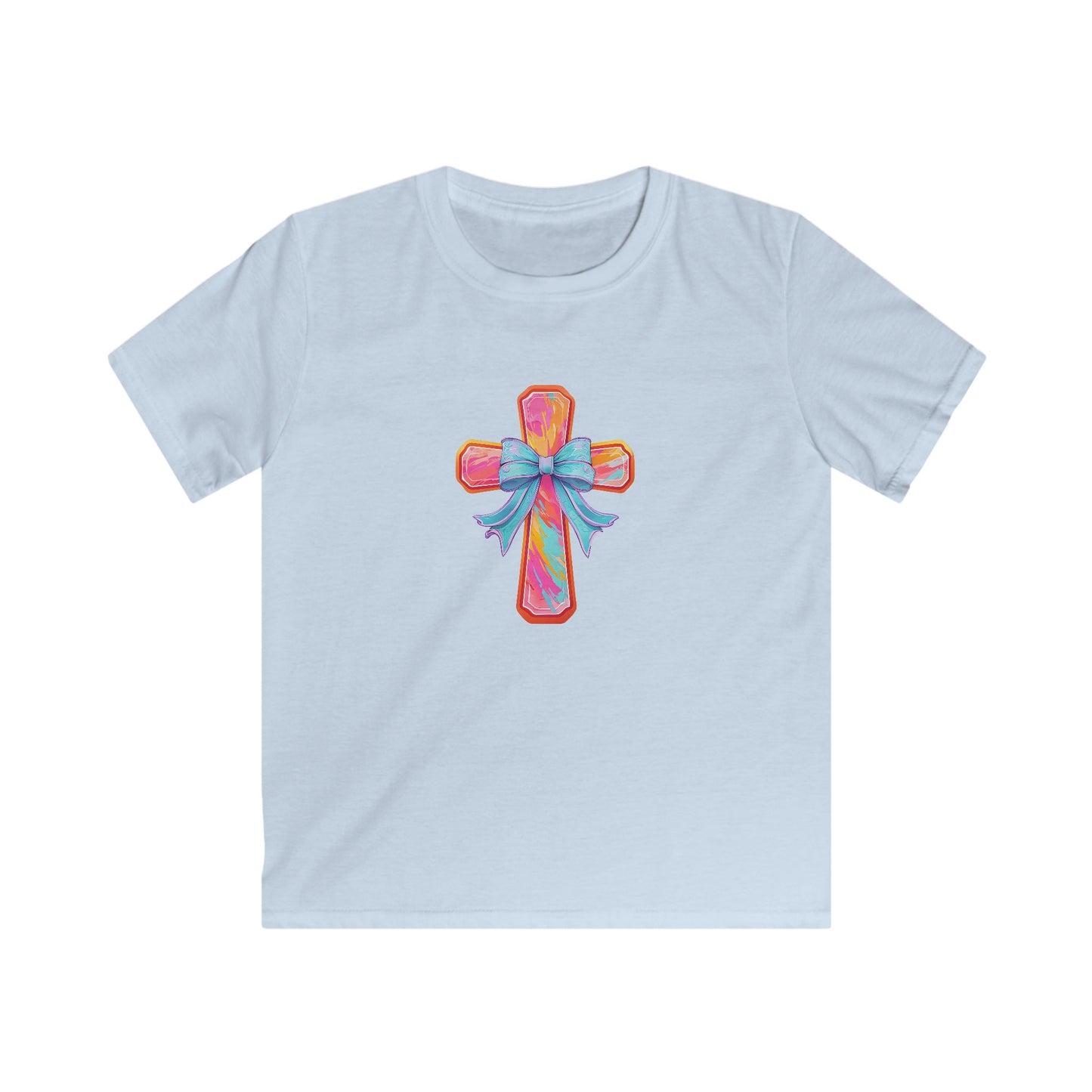 Kids Cross Tee with Pastel Bow — Religious Easter Kids Shirt
