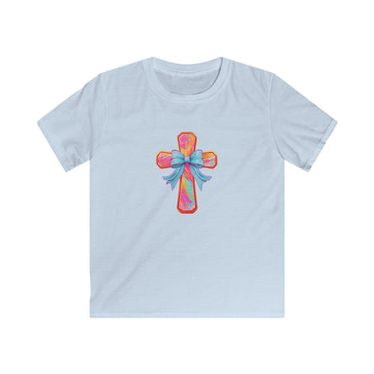 Kids Cross Tee with Pastel Bow — Religious Easter Kids Shirt