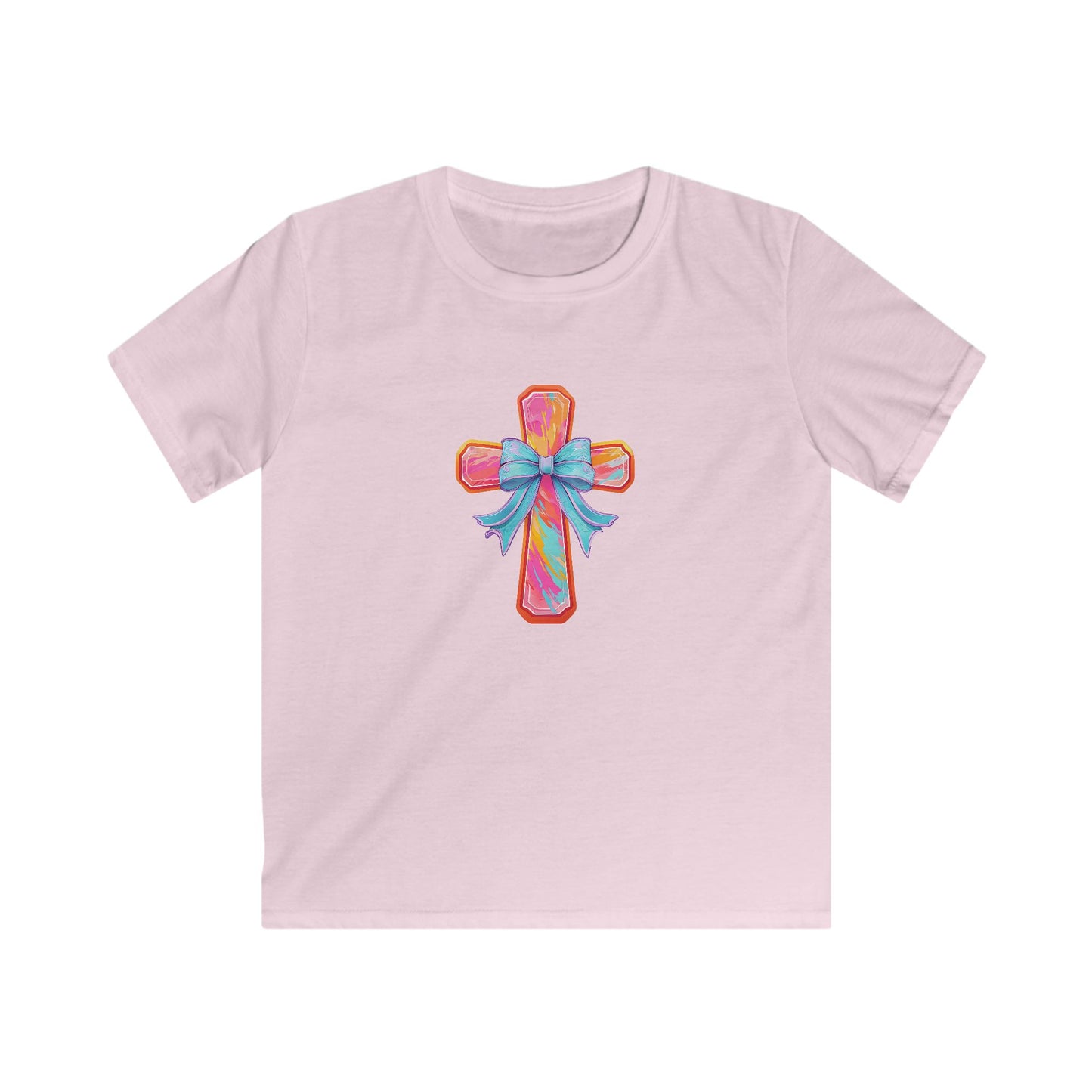 Kids Cross Tee with Pastel Bow — Religious Easter Kids Shirt