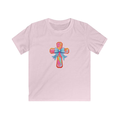 Kids Cross Tee with Pastel Bow — Religious Easter Kids Shirt