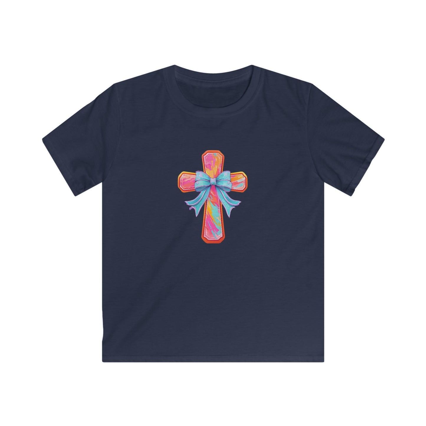 Kids Cross Tee with Pastel Bow — Religious Easter Kids Shirt