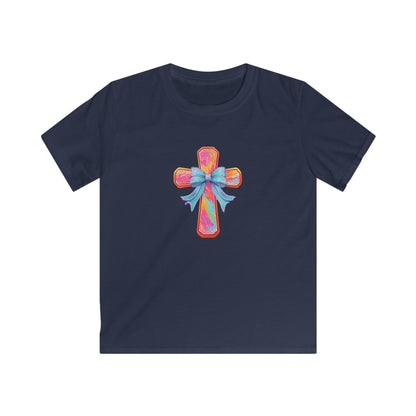 Kids Cross Tee with Pastel Bow — Religious Easter Kids Shirt