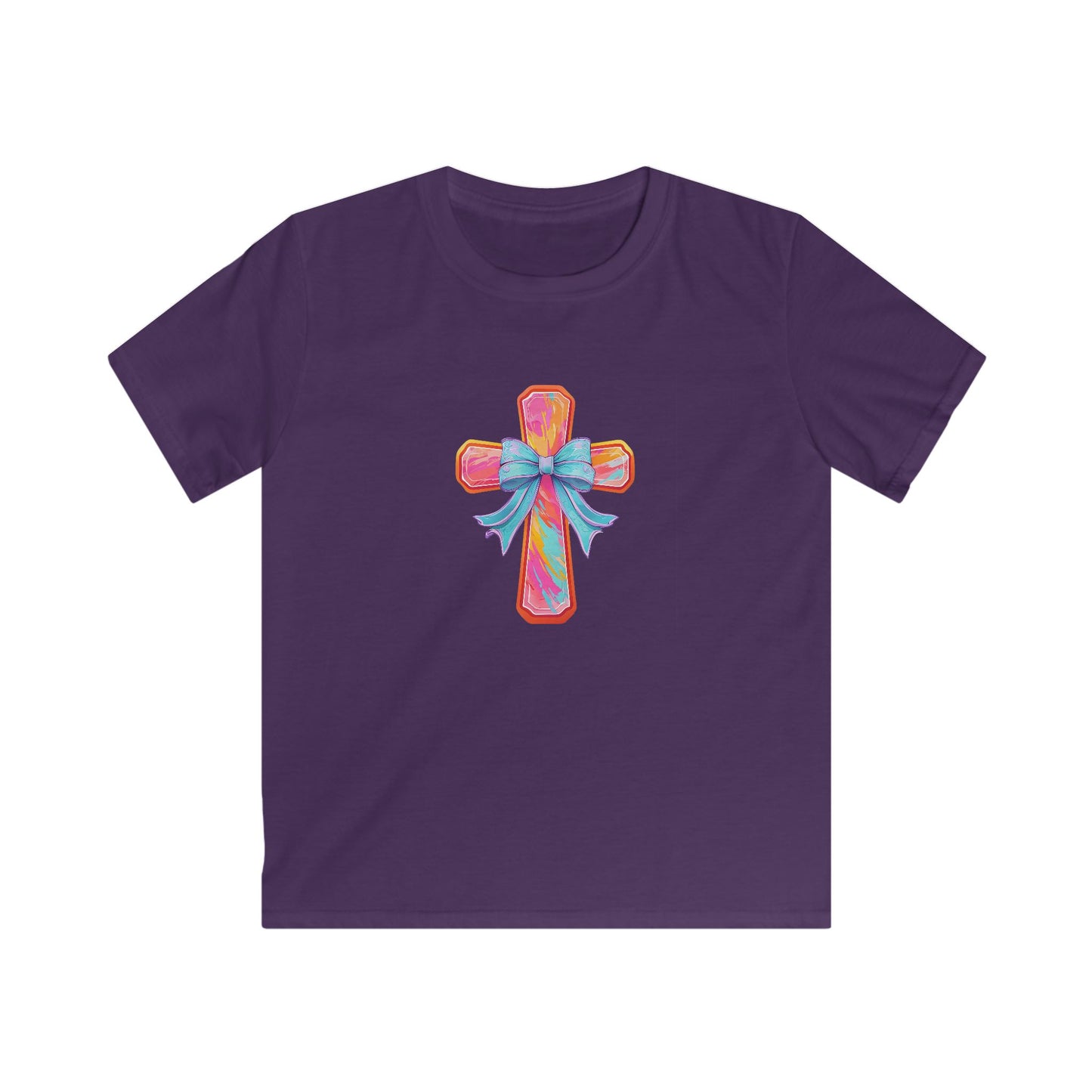 Kids Cross Tee with Pastel Bow — Religious Easter Kids Shirt