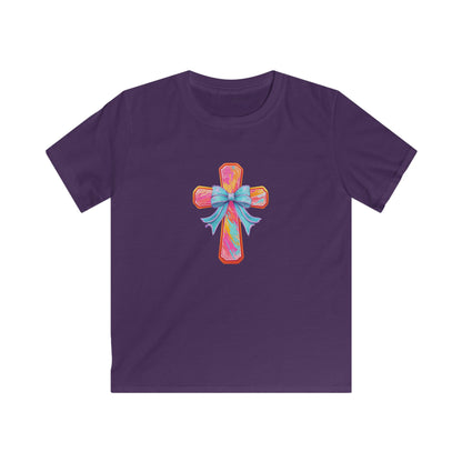 Kids Cross Tee with Pastel Bow — Religious Easter Kids Shirt