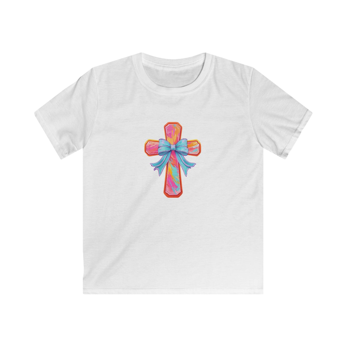 Kids Cross Tee with Pastel Bow — Religious Easter Kids Shirt