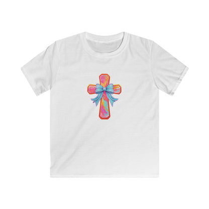 Kids Cross Tee with Pastel Bow — Religious Easter Kids Shirt