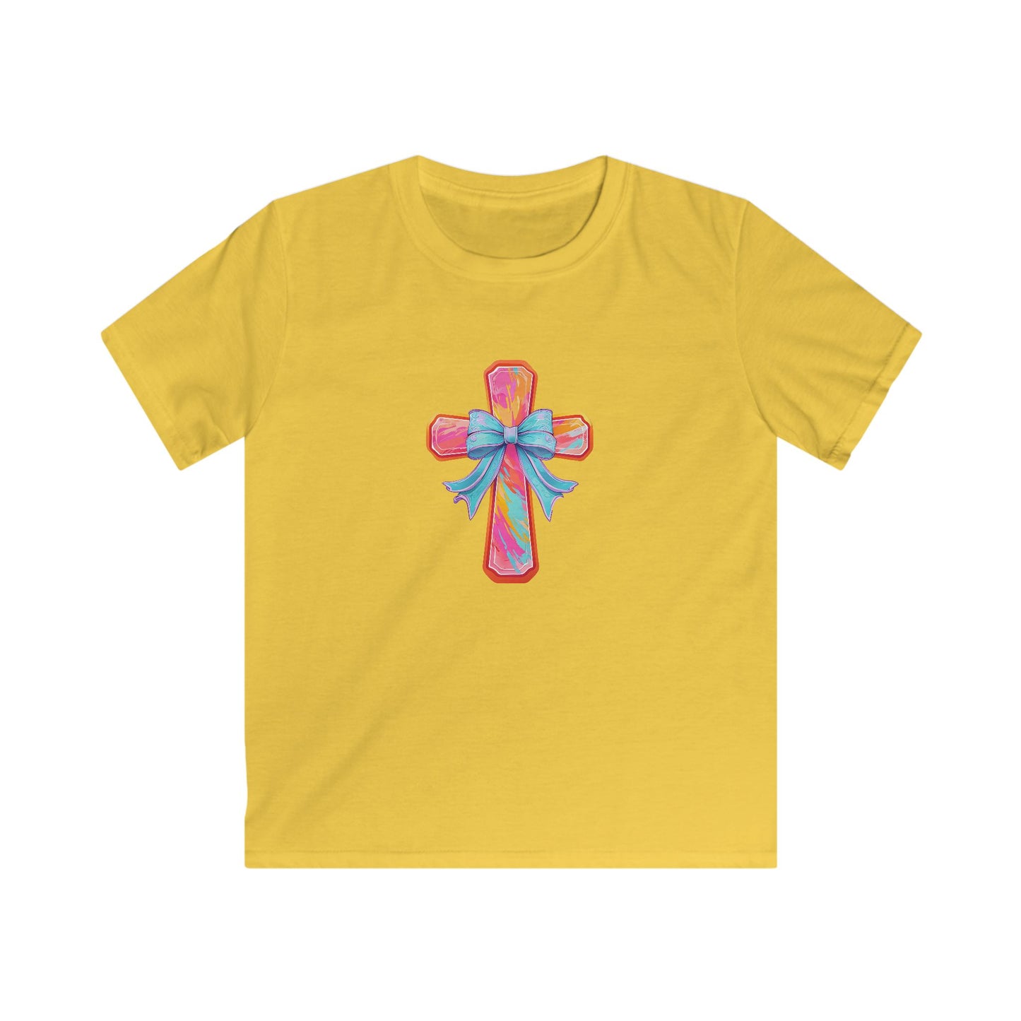 Kids Cross Tee with Pastel Bow — Religious Easter Kids Shirt