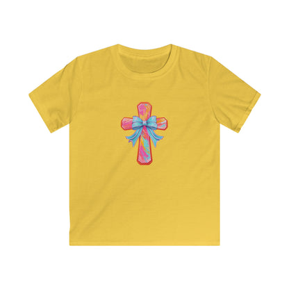 Kids Cross Tee with Pastel Bow — Religious Easter Kids Shirt