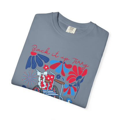 Fourth of July Beach Wheelchair T-Shirt — Patriotic Floral "Pack it up, Jerry" Tee