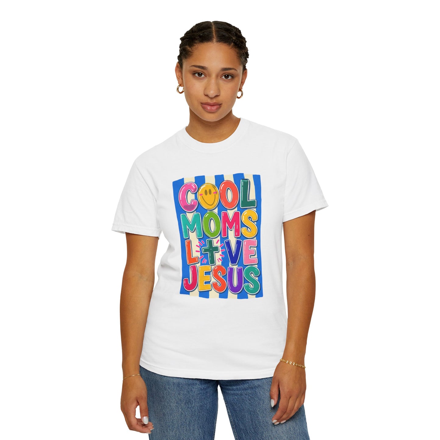 Cool Moms Love Jesus T-Shirt — Colorful Retro Christian Graphic Tee