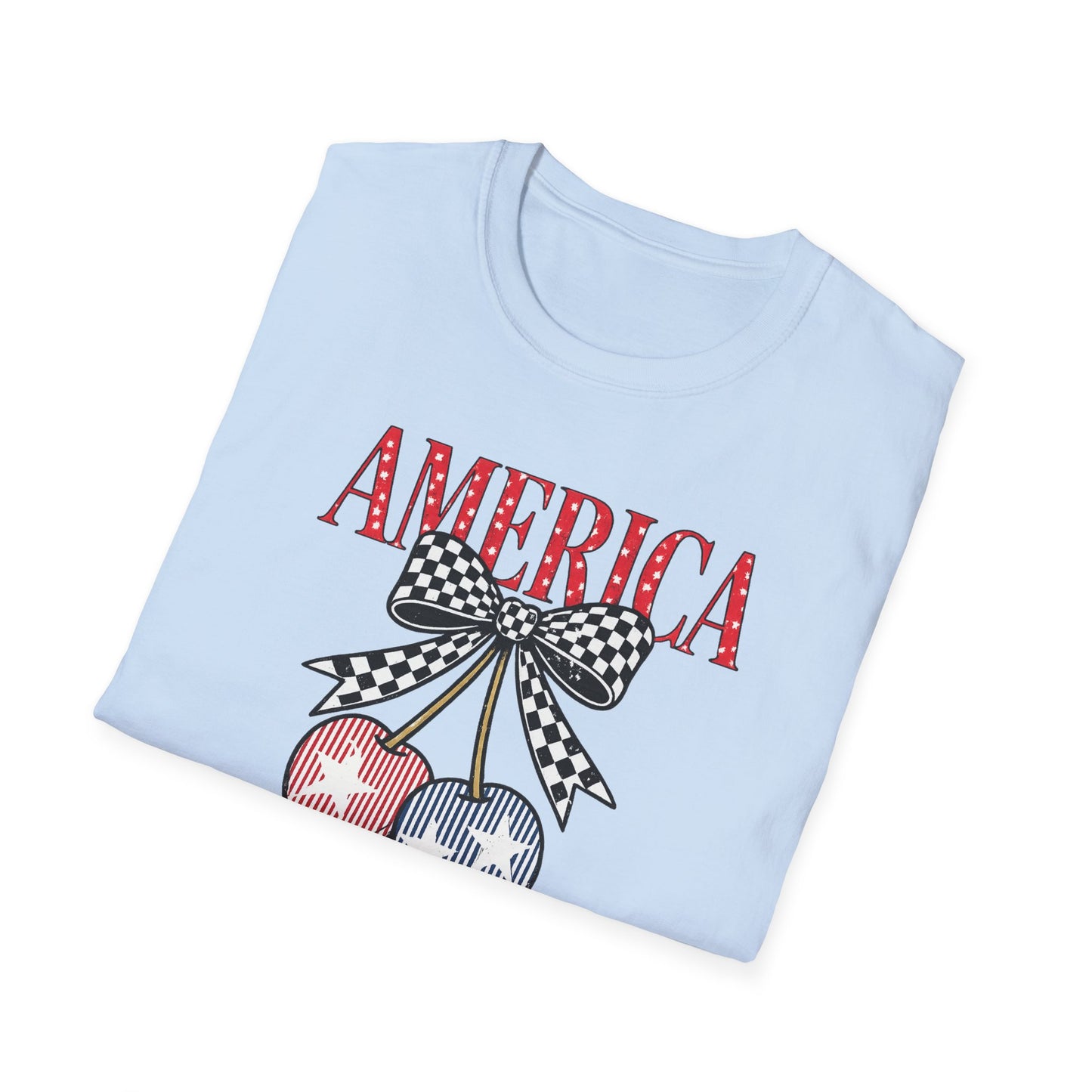 America Cherry Graphic T-Shirt – Patriotic Stars & Stripes Fourth of July Tee