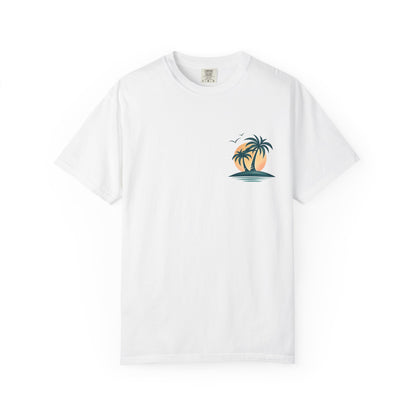Palm Island Sunset T-Shirt — Tropical Beach Graphic Tee