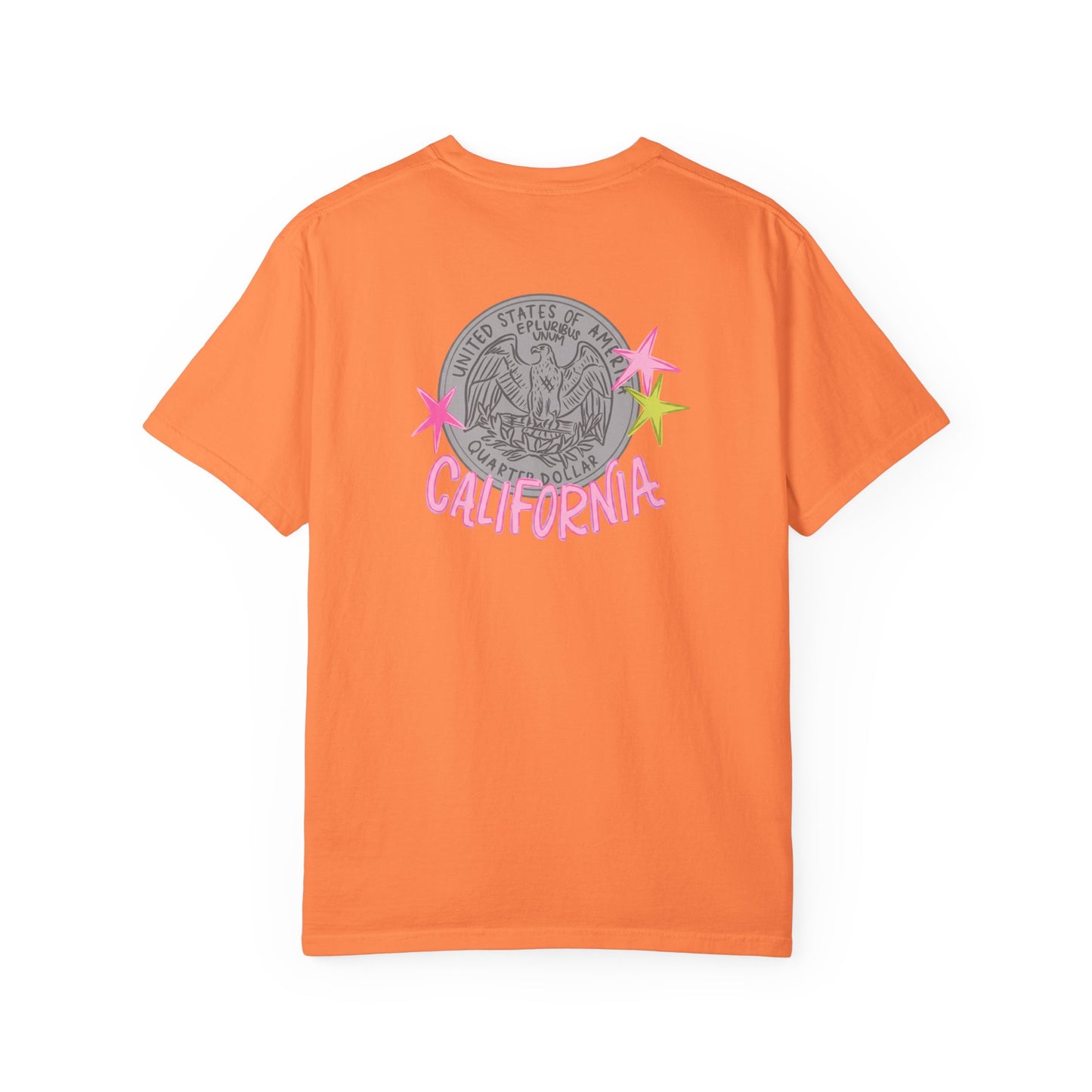 California Coin Graphic Tee — 'California' Retro Neon Stars T-Shirt