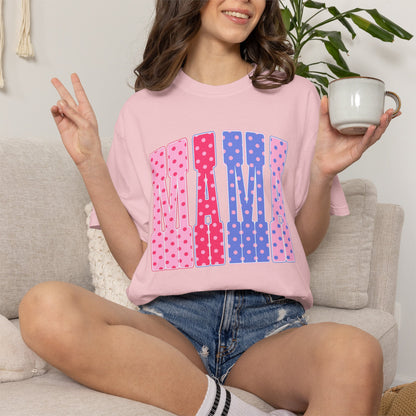 Mama Polka Dot Graphic T-Shirt — Pink & Purple Retro Mother's Day Tee