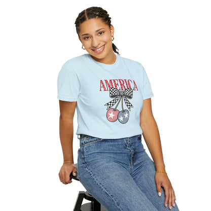 America Cherry Graphic T-Shirt — Patriotic 4th of July Tee