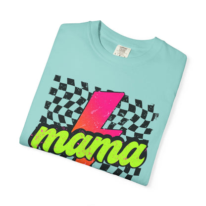 Mama Lightning Bolt T-Shirt — Retro Neon Checkered Graphic Tee for Moms