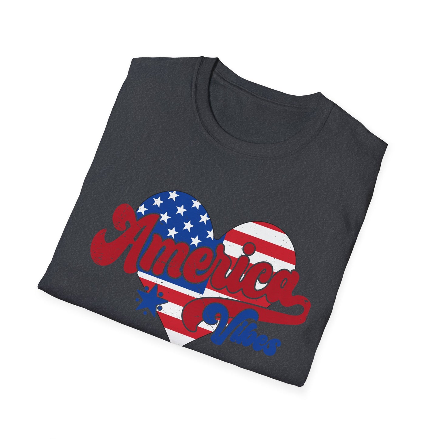 America Vibes Heart T-Shirt — Patriotic USA Flag Graphic Tee for 4th of July