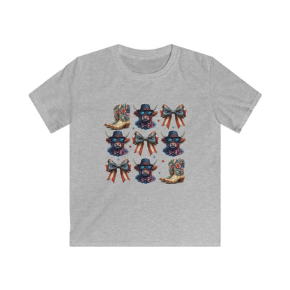 Kids Cowboy Boots & Bows Tee — Patriotic Western Graphic Tee for Girls