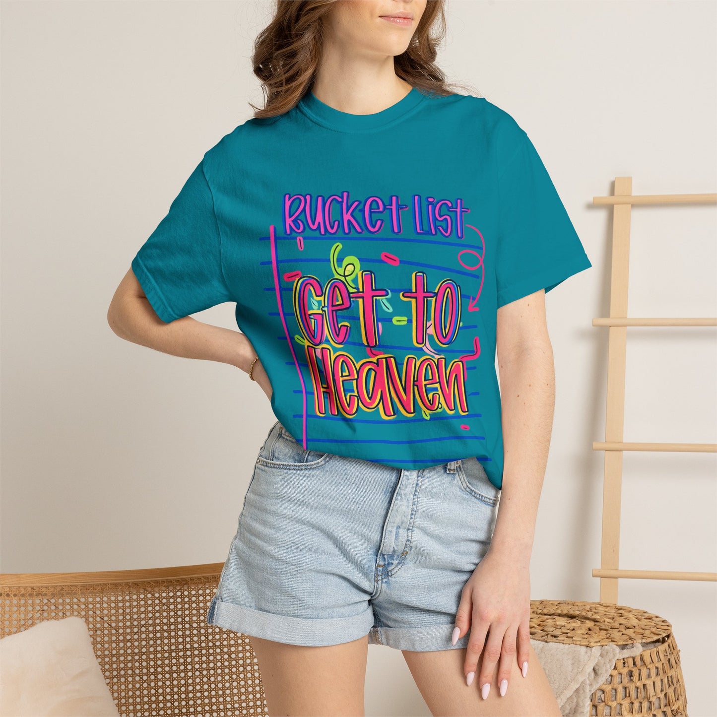 Get to Heaven T-Shirt — "Bucket List" Colorful Notebook Graphic