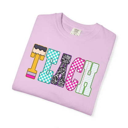 Teach Colorblock Graphic T-Shirt — Fun Teacher Appreciation Tee