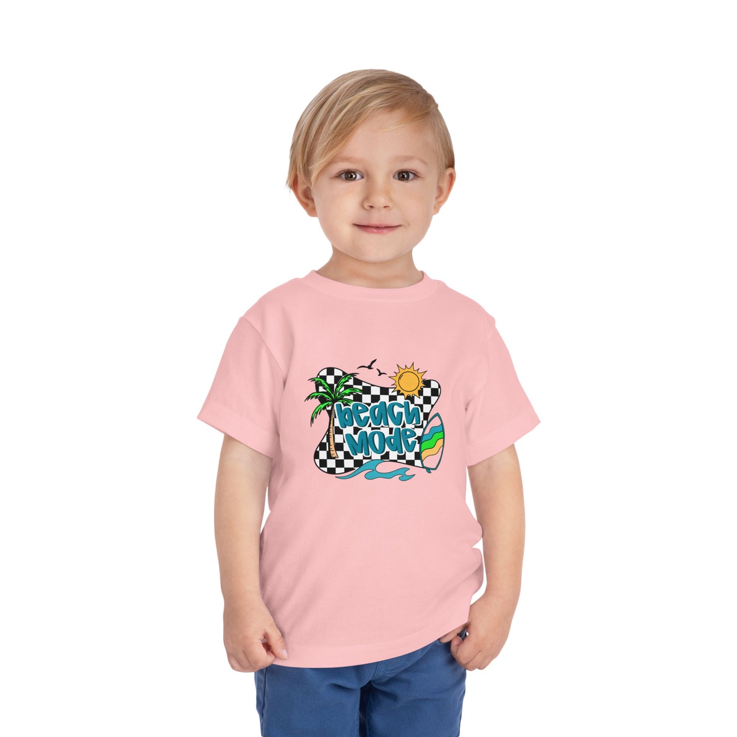 Toddler Tee — "Beach Vibes" Surfboard & Palm Tree Graphic