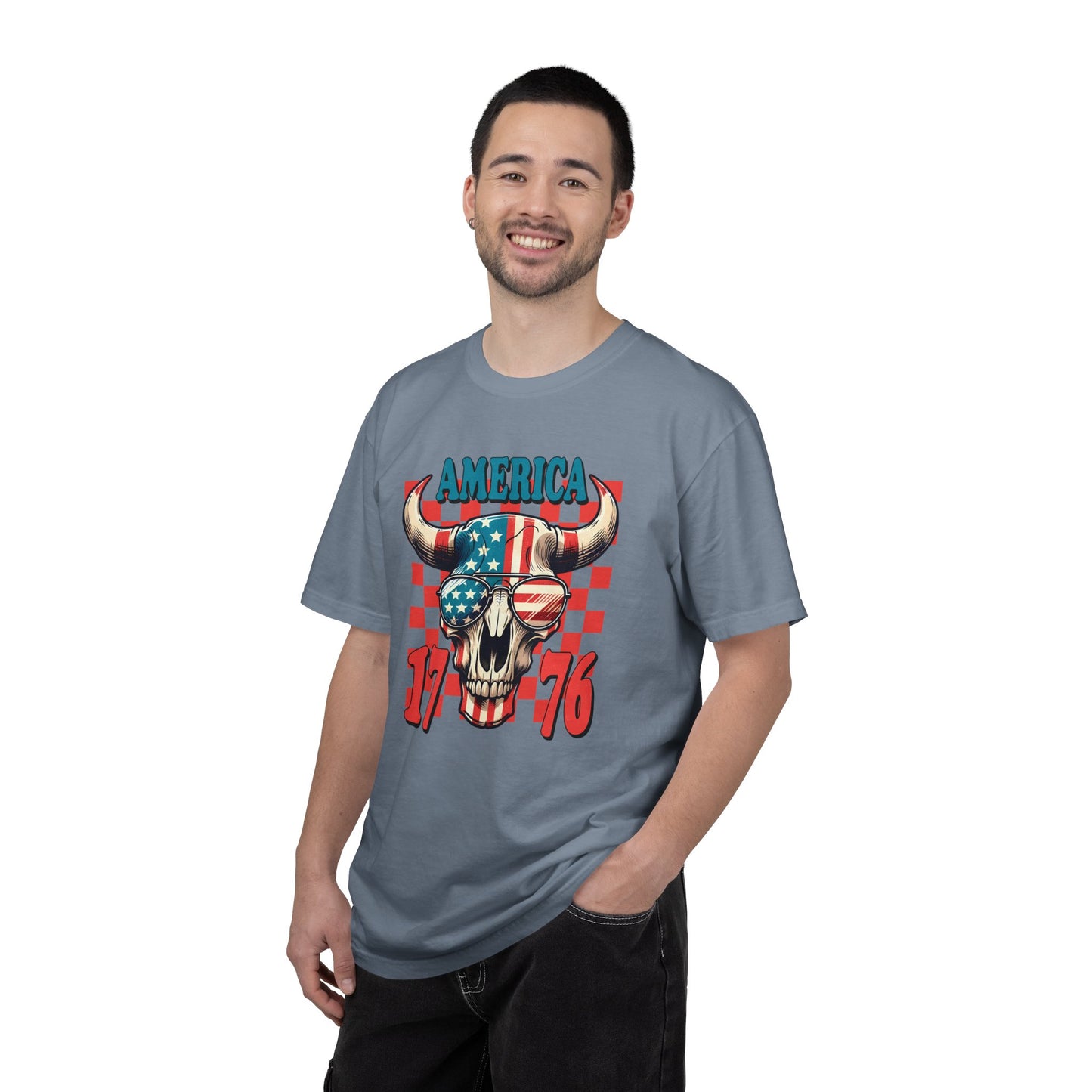 America 1776 Bull Skull T-Shirt — Patriotic Flag Graphic Tee for 4th of July