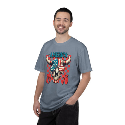America 1776 Bull Skull T-Shirt — Patriotic Flag Graphic Tee for 4th of July