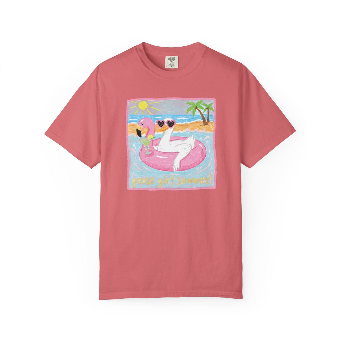 Summer Flamingo Pool Float T-Shirt – ‘Good Vibes & Sunshine’ Beach Tee
