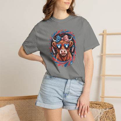 Patriotic Cow Graphic T-Shirt – USA Flag Sunglasses 4th of July Tee