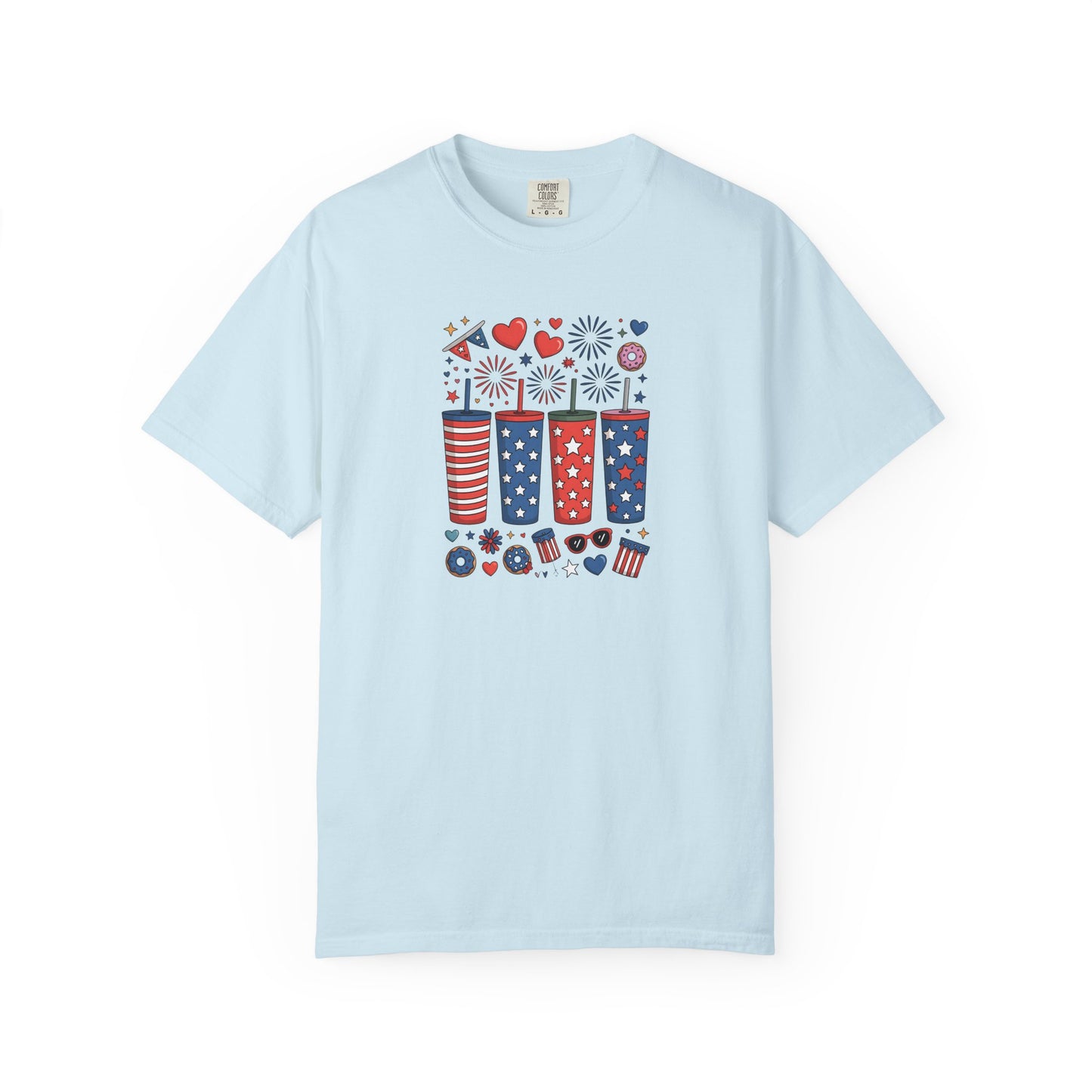 Patriotic Fireworks Cups T-Shirt — USA 4th of July Graphic Tee