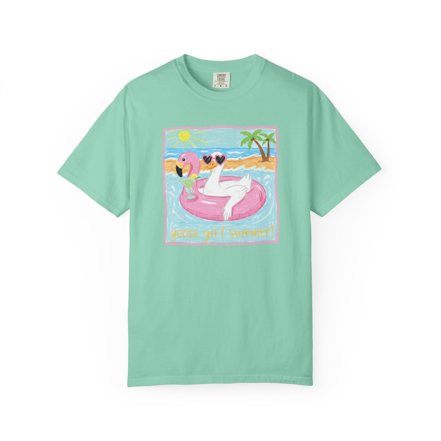Summer Flamingo Pool Float T-Shirt – ‘Good Vibes & Sunshine’ Beach Tee