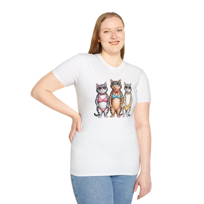 Funny Cats in Bathing Suits T-Shirt — Retro Trio Cat Beach Tee