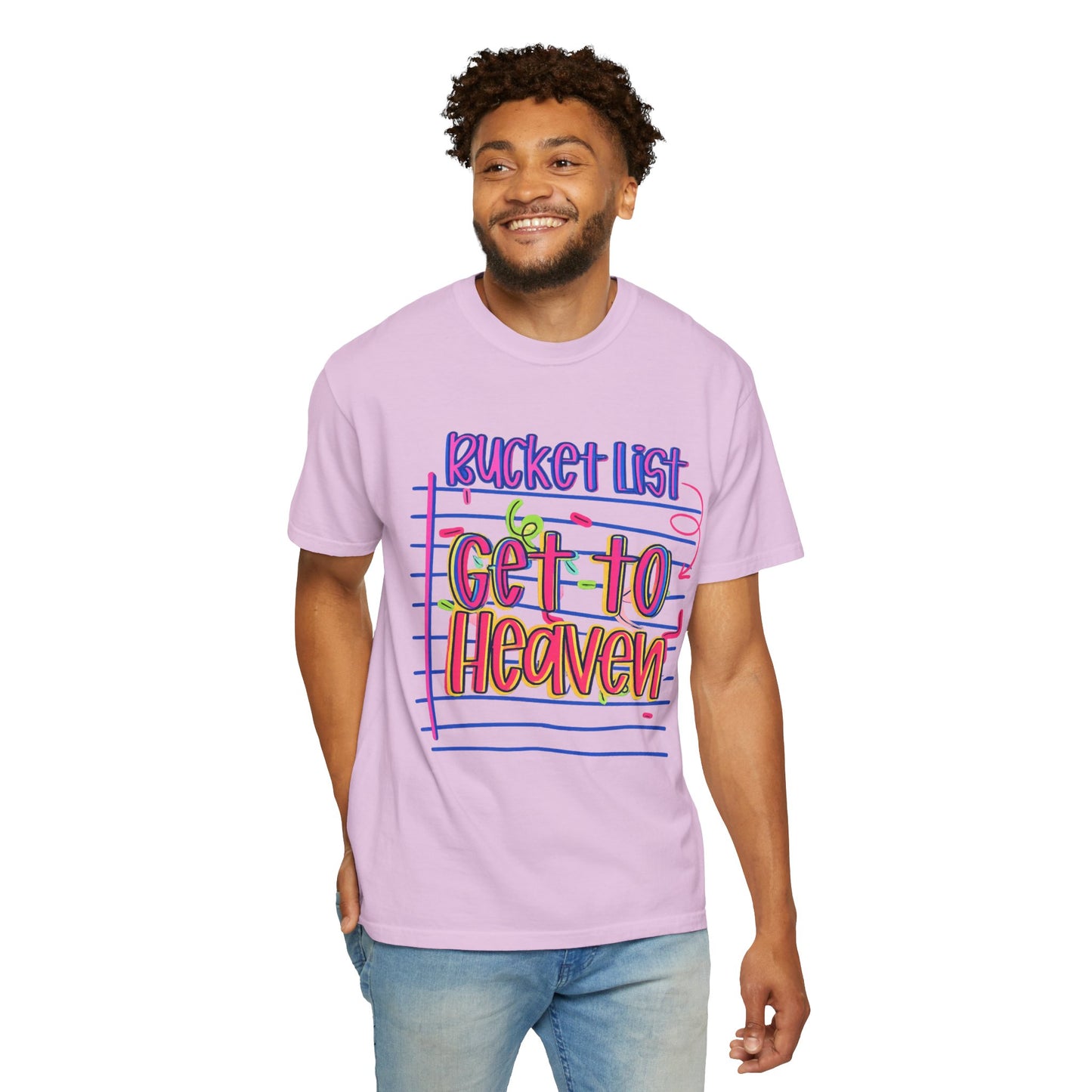 Get to Heaven T-Shirt — "Bucket List" Colorful Notebook Graphic