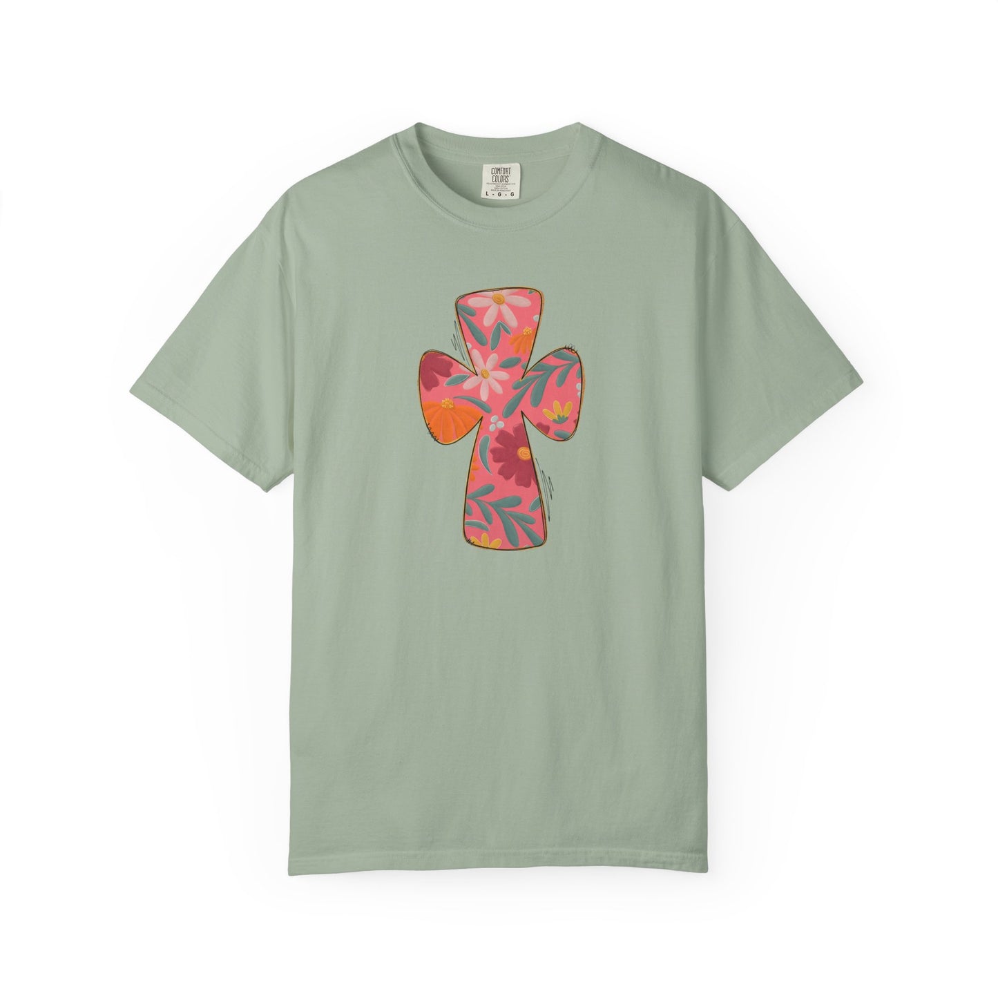 Floral Cross T-Shirt — Tropical Flower Graphic Tee