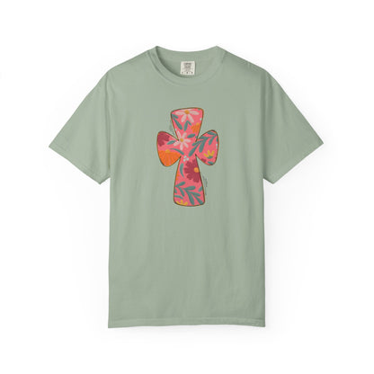 Floral Cross T-Shirt — Tropical Flower Graphic Tee