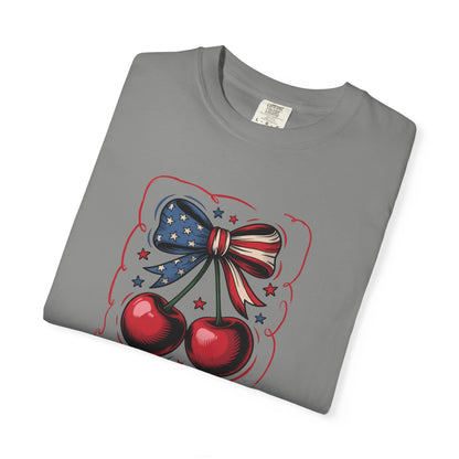 American Flag Cherry T-Shirt — Patriotic Bow Cherry Graphic Tee
