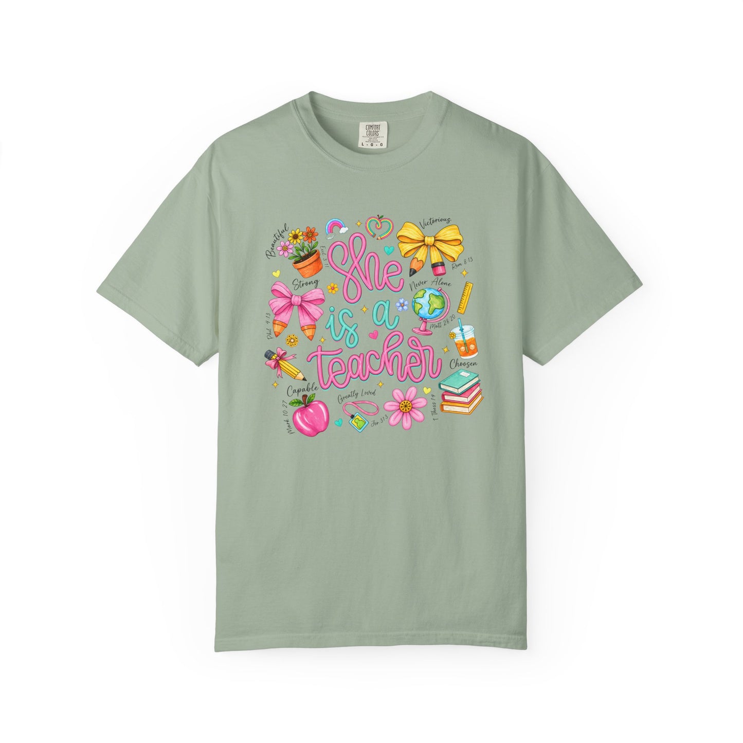 Teacher T-Shirt — "She is a Teacher" Cute School Supplies Design