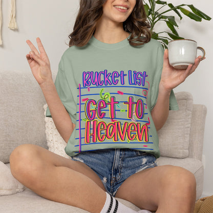 Get to Heaven T-Shirt — "Bucket List" Colorful Notebook Graphic