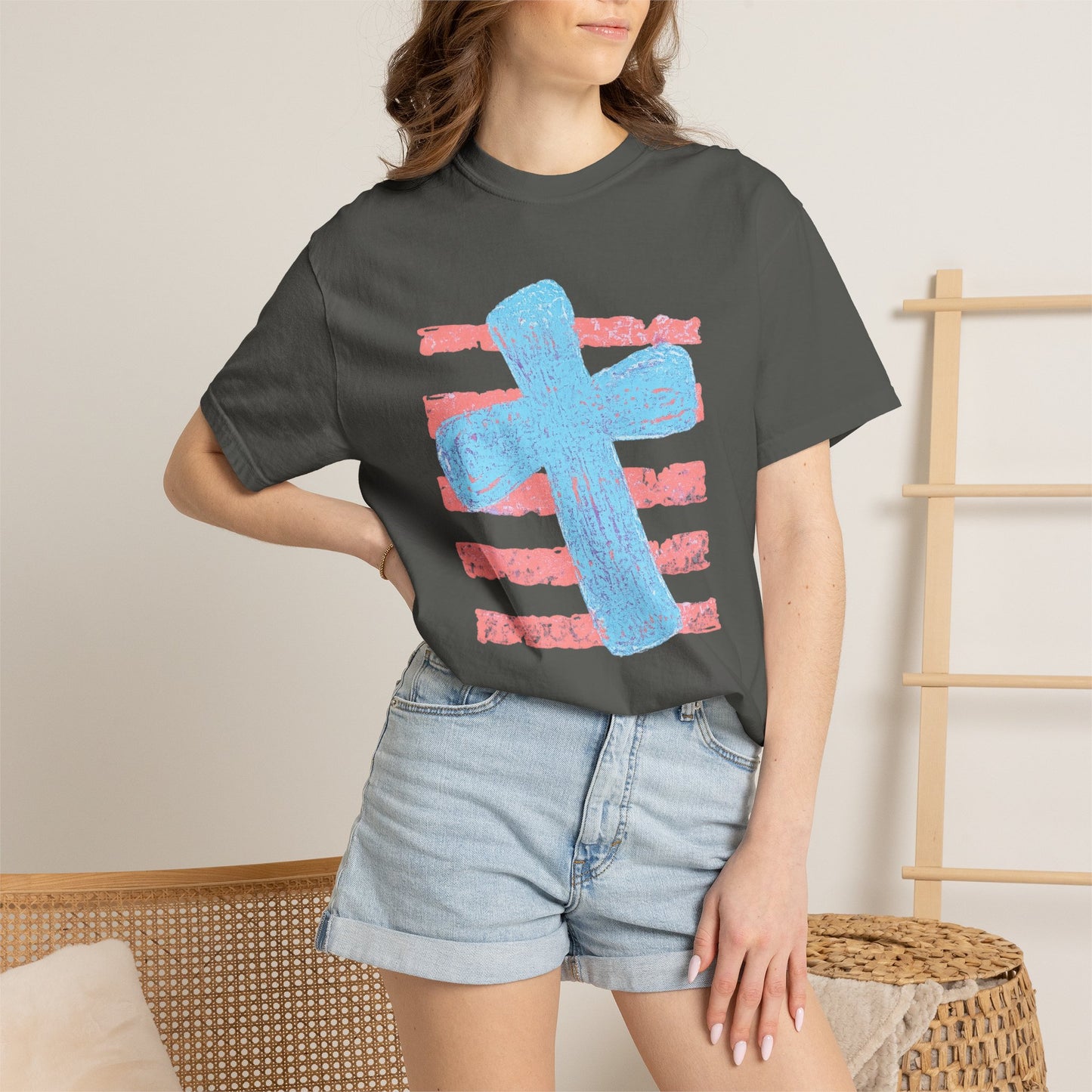 Cross & Stripes T-Shirt — Retro Coastal Church Graphic Tee
