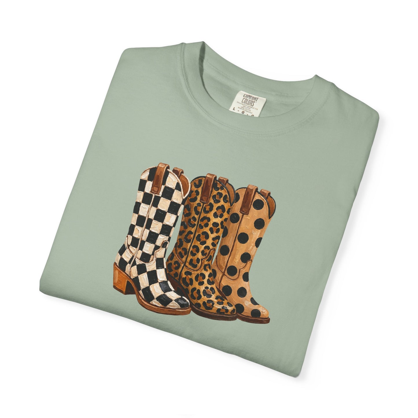 Cowgirl Boots Graphic T-Shirt — Checker & Leopard Print Western Tee
