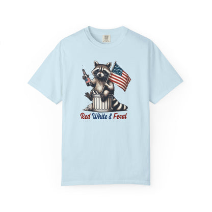 Patriotic Raccoon T-Shirt — "Red White & Feral" American Flag Graphic