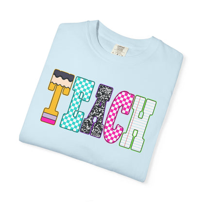 Teach Colorblock Graphic T-Shirt — Fun Teacher Appreciation Tee