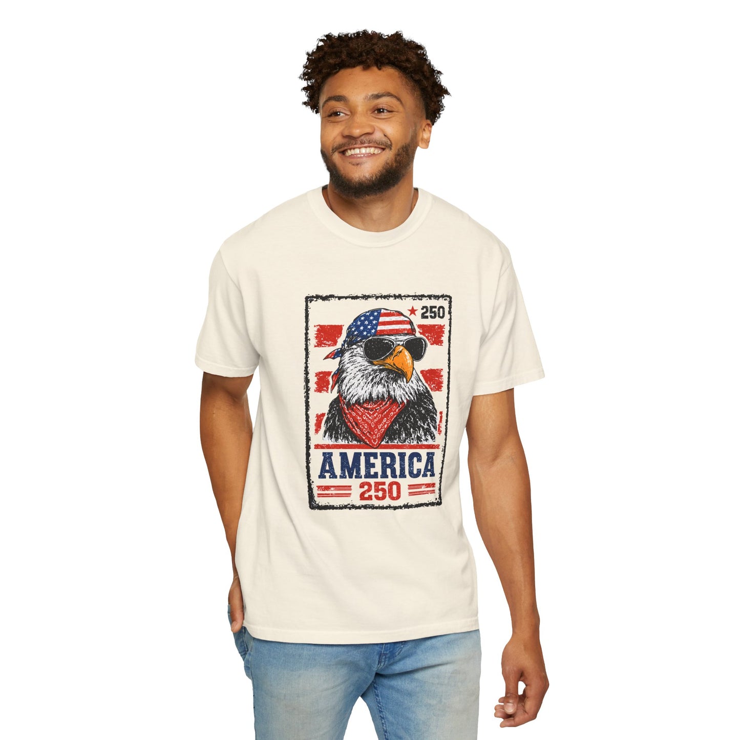 America 250 Eagle T-Shirt — Patriotic USA Flag Stamp Design