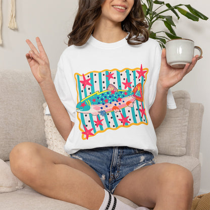 Fish Pattern T-Shirt — Colorful Retro Sea Life Graphic Tee