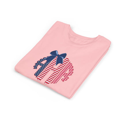 Youth Tee - American Flag Monogram with Bow (Patriotic 4th of July)