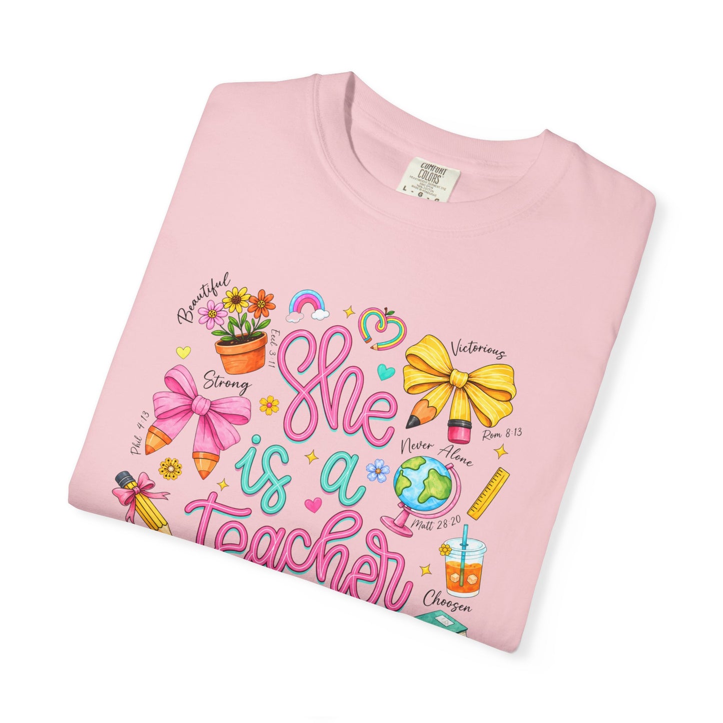 Teacher T-Shirt — "She is a Teacher" Cute School Supplies Design
