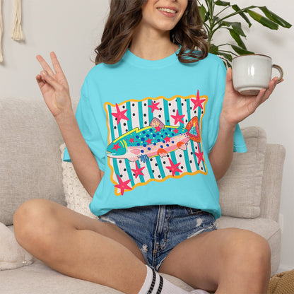 Fish Pattern T-Shirt — Colorful Retro Sea Life Graphic Tee